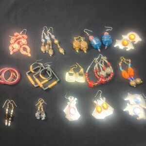 Lot of 15 dangle drop bead earrings homemade handmade